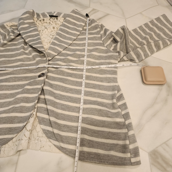 Womens Vanity size Medium,  gray white stripe blazer jacket with lace back. - Picture 2 of 5